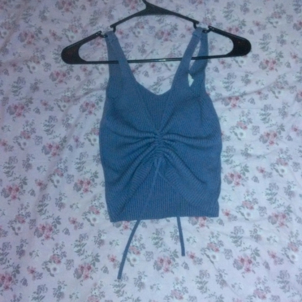 Dreamer by debut cool grey/light blue tank top with tie in front